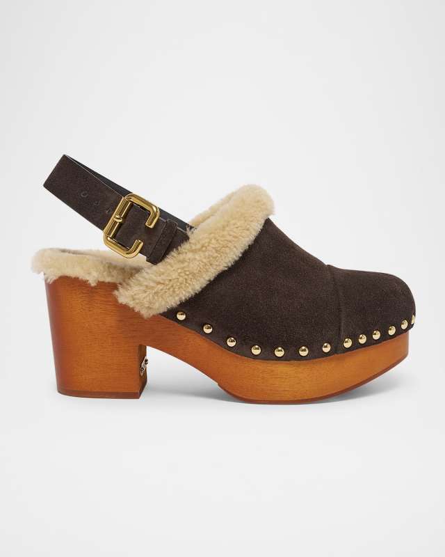 Jeanette Suede Shearling-Lined Clogs